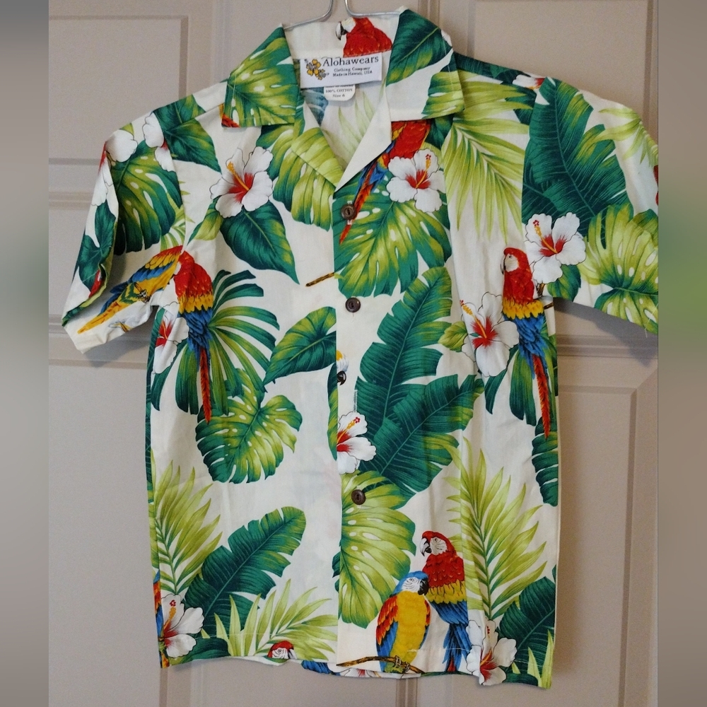 AlohaWears Tropical Parrot Hawaiian Shirt - White Green